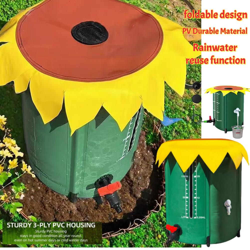 Collapsible Rain Barrel 52 Gallon/200L Portable Rain Barrel Water Tank PVC Rainwater Collection Barrel with 3 Spigots for Outdoo