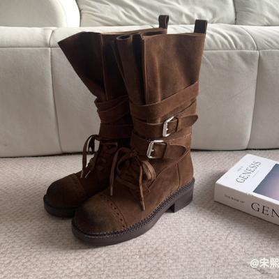 Ретро ботинки Мартин женские новые осенние универсальные на толстом каблуке средней длины рыцарские ботинки ремешок круглый носок западные короткие ботинки