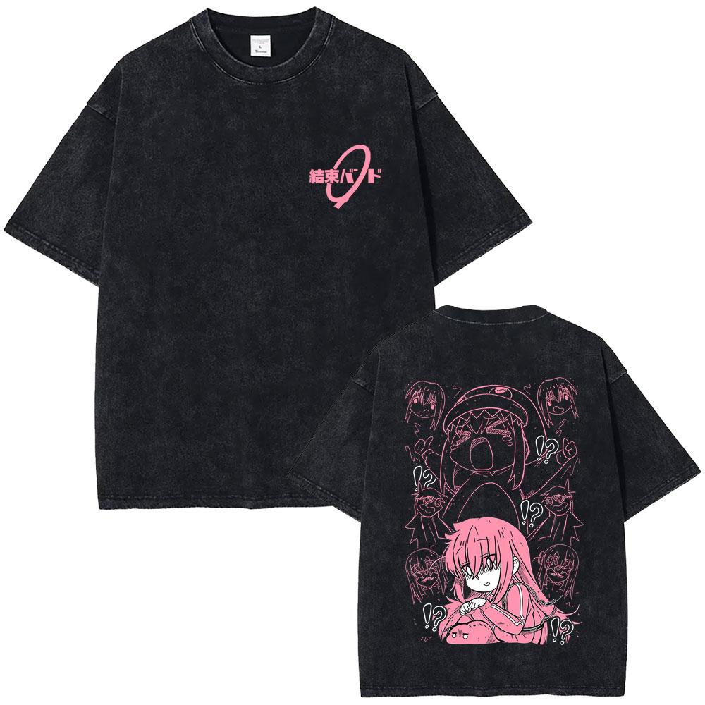 Washed Vintage Anime Bocchi The Rock Gotoh Hitori Graphic Tshirt Men Women Casual Cotton Oversized T Shirts Streetwear Unisex