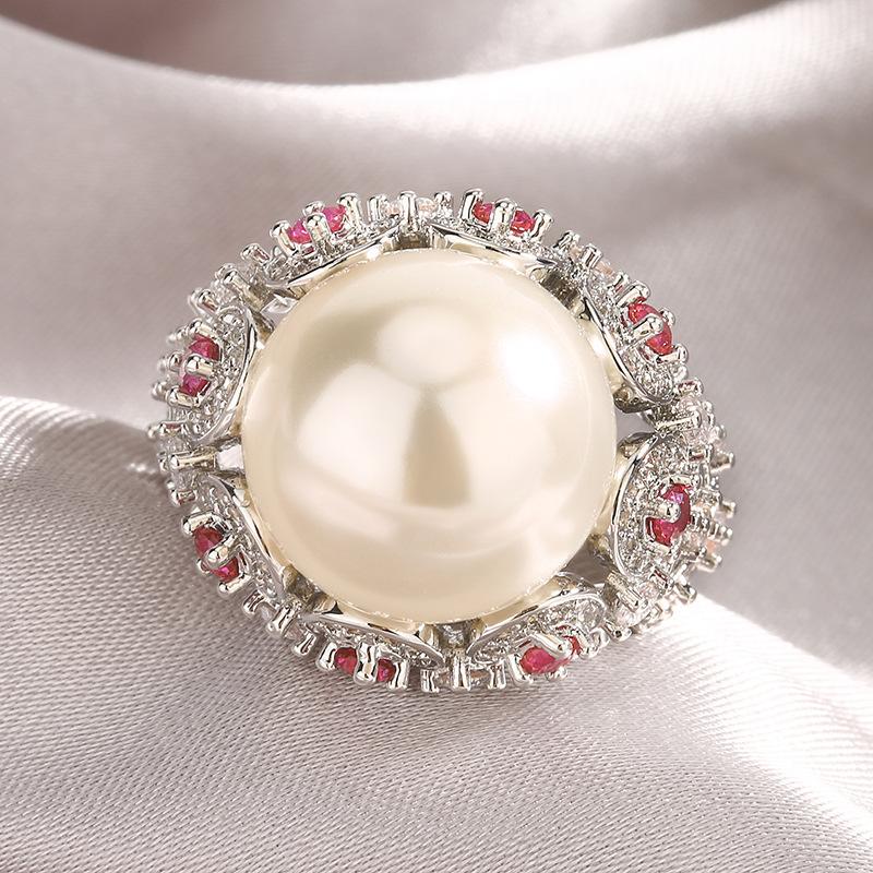 Ювелирная вставка Имитация серого жемчуга Ретро кольцо с бриллиантовой закрепкой 14 мм