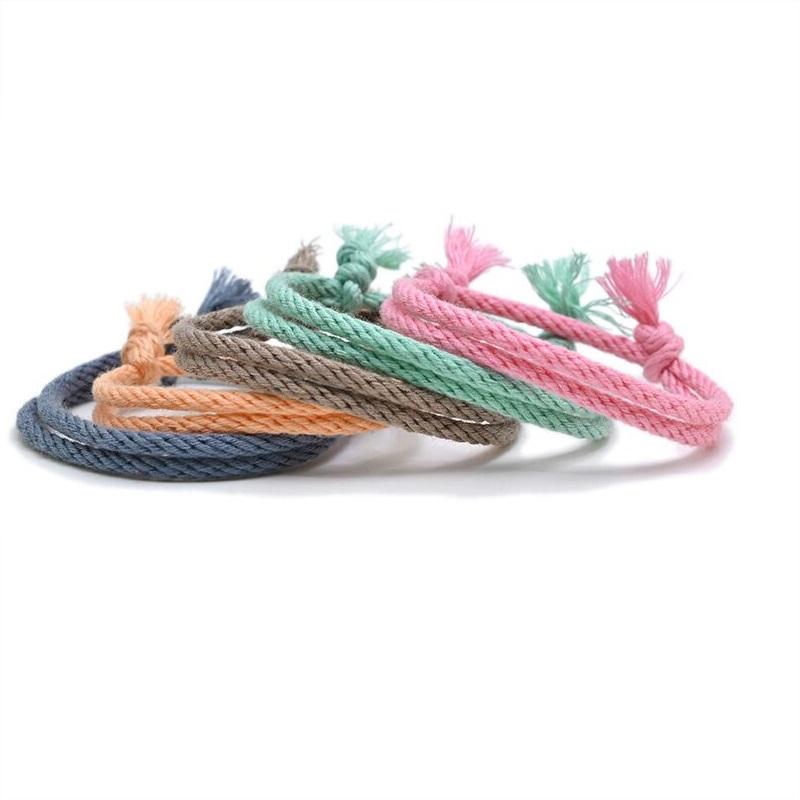 Браслет из чистого цветного каната для женщин и мужчин, ручная работа, плетеный хлопковый браслет, пара, дружба, ювелирные изделия 14