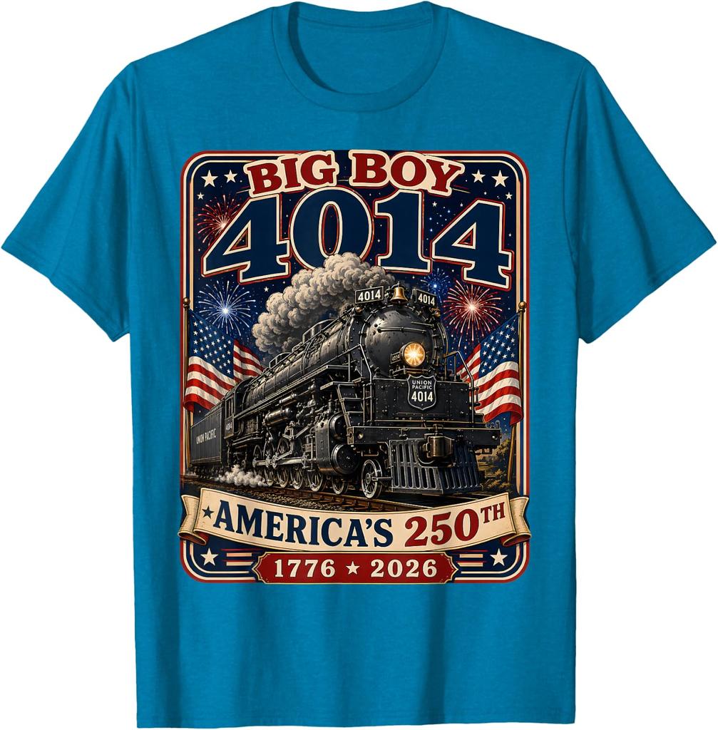 Поезд Big Boy 4014 4 июля Ретро Флаг США Винтажная Одежда Унисекс Футболка 1