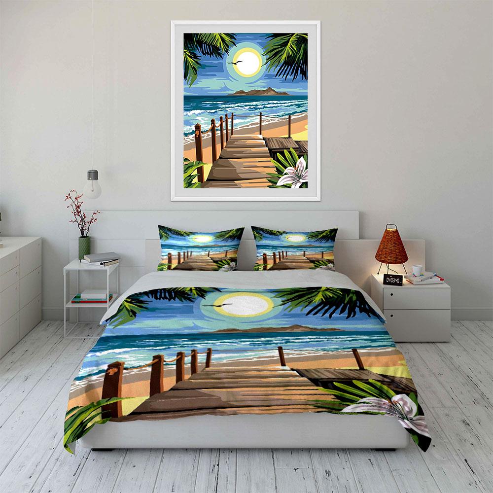 Wooden pier, beach, palm. Bedding sets Duvet cover sets Duvet covers Pillowcases(1 * Duvet Cover 2 * Pillowcases without duvet insert)