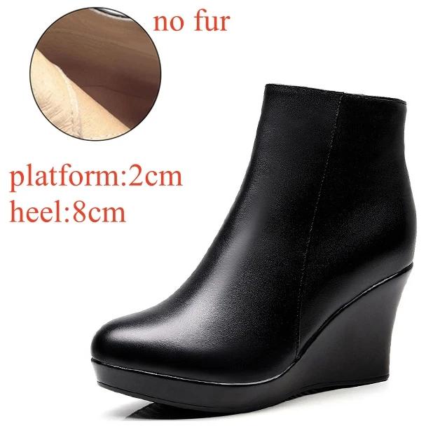8см 10см Маленький Размер 33-41 Удобные Осенне-Зимние Ботинки из Натуральной Кожи Платформа Танкетка Обувь 2025 Высокий Каблук Ботильоны Офис