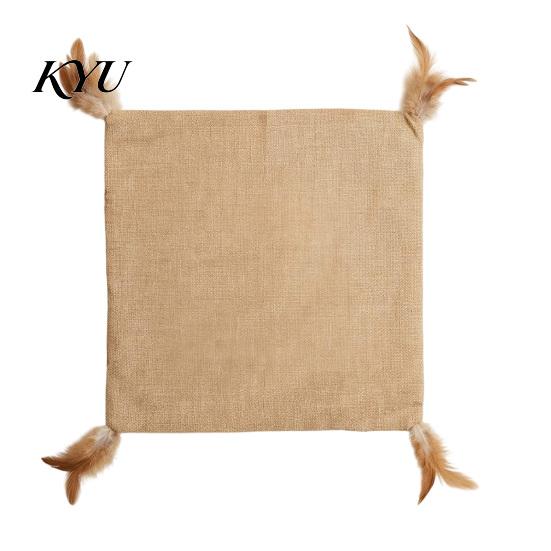 Interactive Cat Play Mats Crinkle Mat Toy, Square Linen with Feathers, Exercise And Pads Foldable Scratcher for Indoor Kitten Biting Scratching
