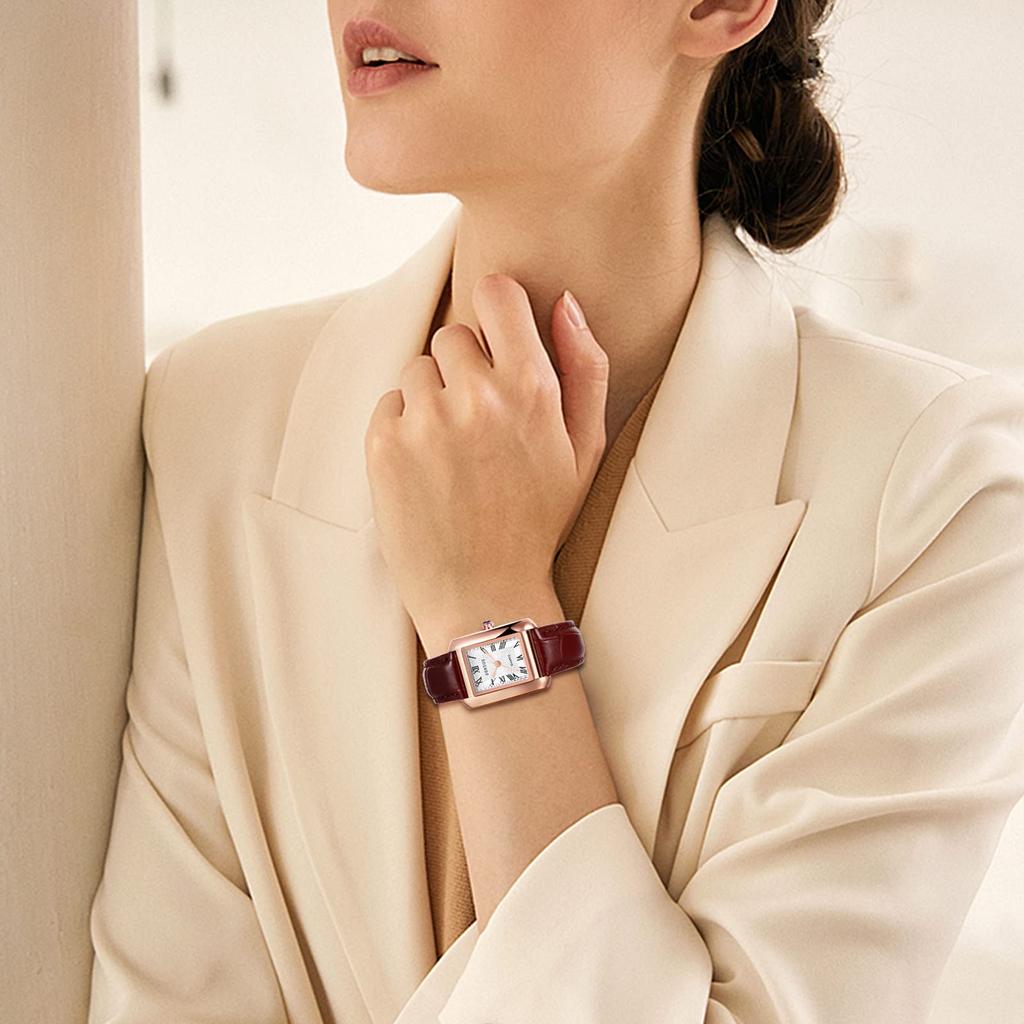 Часы квадратной пары Rome Analog Display Leather Remezzo Waterproof Quartz Watch Fashion Watch Brown Present Women's Couple - Boyfriend, Girlfriend,