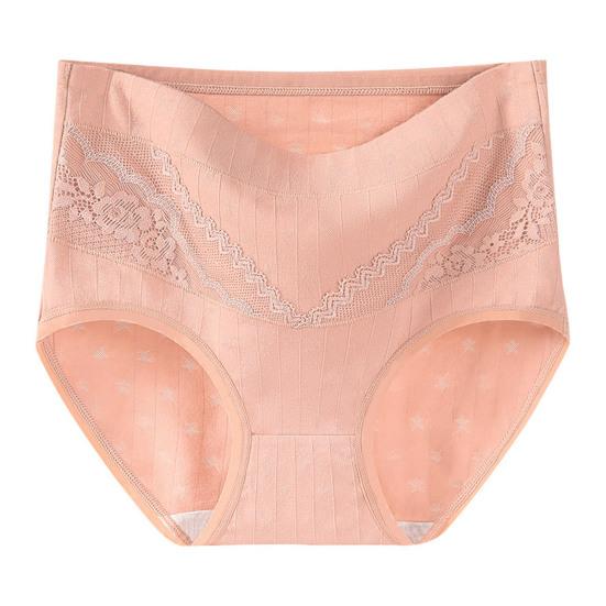 Lady Underpants High Waist Plus Slze Lace Trim Butt-covered Tummy Control Solid Color Elastic Panties Seamless Comfort Daily Sport Briefs