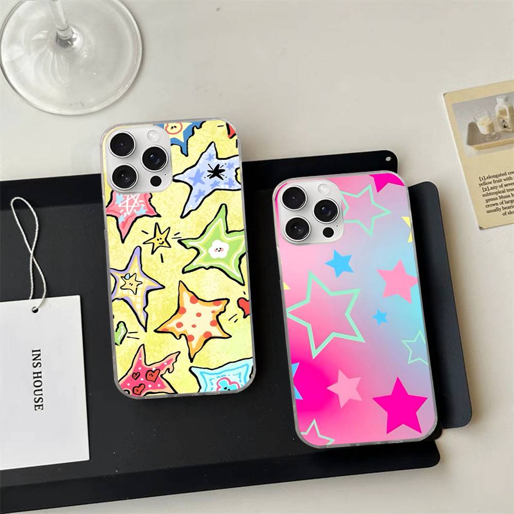 Мультяшная звезда Для IPhone 17 16 15 14 Plus 13 12 11 Pro Max Чехол для телефона Задняя сторона Сатиновая Цветная поверхность