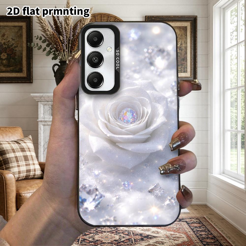 Phone Case: 2D Flat Samsung Galaxy A34 A35 M05 M06 S20 S22 S21 FE Plus 5G Protective Case, Couple Style, White Rose Diamond, Christmas and Halloween G