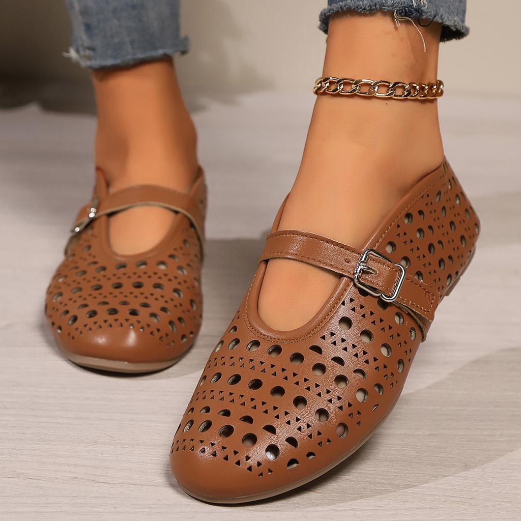 Summer Shallow Mouth Shoes Woman Casual Flat Sneakers Brown Leather Round Toe Dress Ballerinas Boat Moccasins Female Footwear