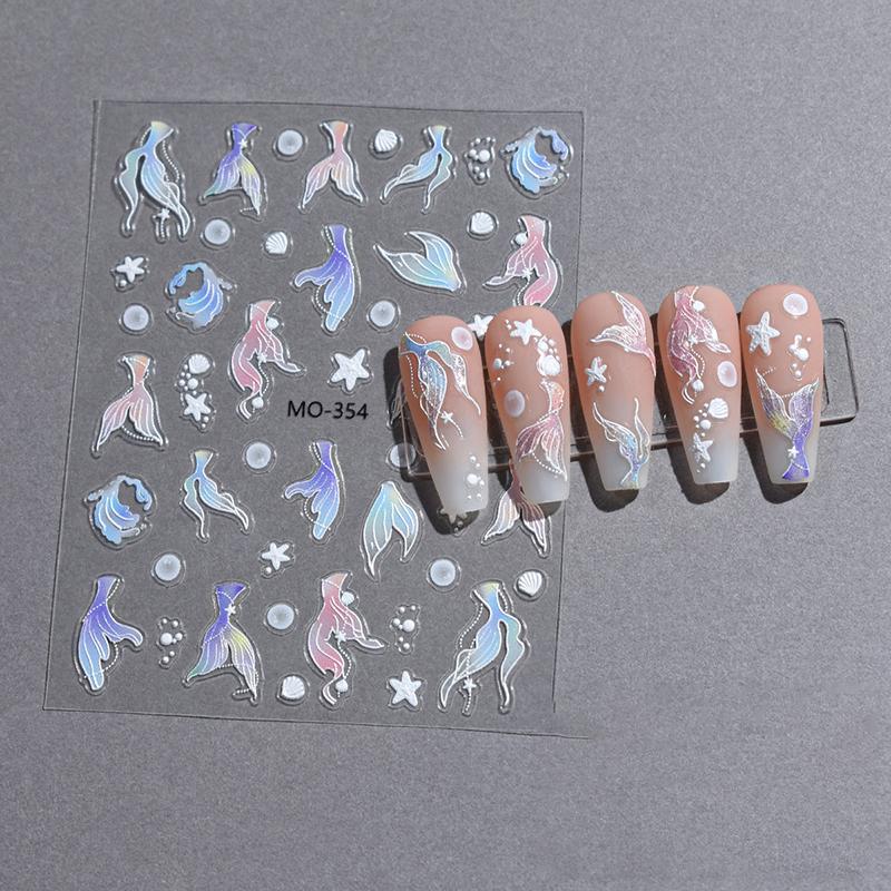 5D голографические наклейки для ногтей в виде хвоста русалки наклейки для ногтей в виде моллюсков и звезд с изображением морских звезд декор для ногтей в виде океанического дизайна маникюрная фольга
