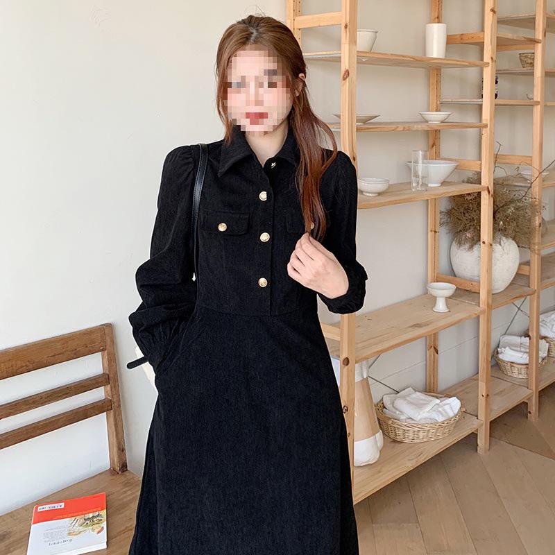 Утепленное вельветовое платье в стиле Хепберн с длинным рукавом | Большой осенне-зимний перерыв на кофе