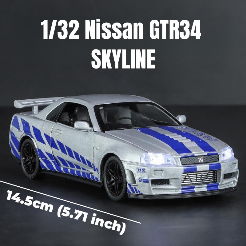 1/32 Nissan GTR34 Skyline GTR игрушечная модель гоночного автомобиля литая миниатюрная модель со звуком и светом инерционная коллекционная подарочная детская для мальчиков