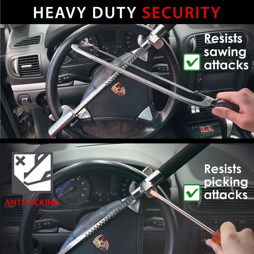 KRASER WA839B Steering Wheel High Universal and 3 Emergency Car Steering Wheel Lock Lock, Security, Adjustable, Keys, Built-in Hammer,