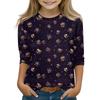 Christmas Day Print Tops For Youth Girls 4-11 Years Round Neck 3/4 Sleeves T-Shirts Trendy Tops Outfit Tees