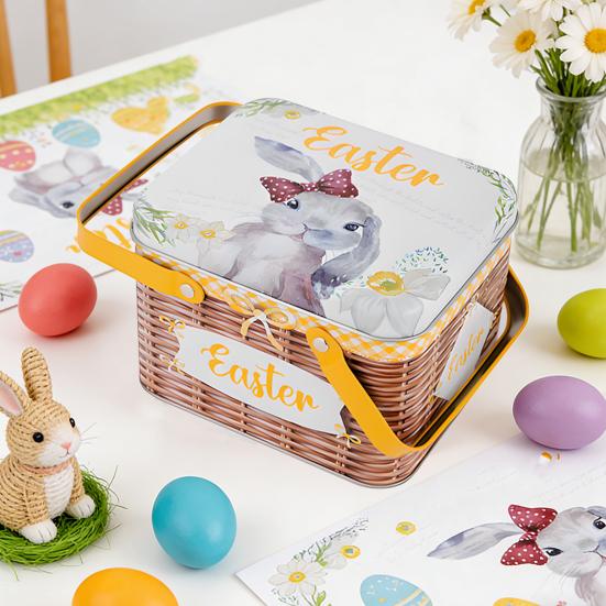 Портативная жестяная коробка для хранения пасхального печенья и конфет с 2 ручками, пустая жестяная банка, контейнер для хранения печенья и конфет для вечеринки на Пасху