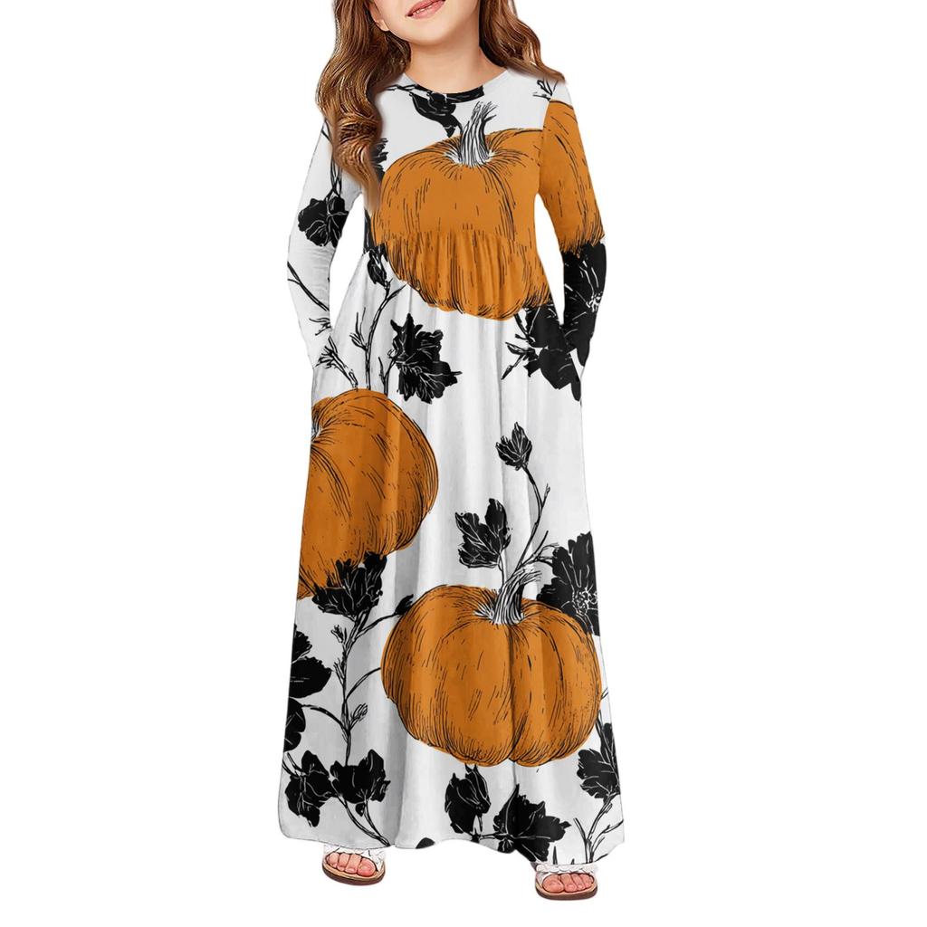 Девичье платье макси на Хэллоуин - Платье с длинным рукавом и карманами