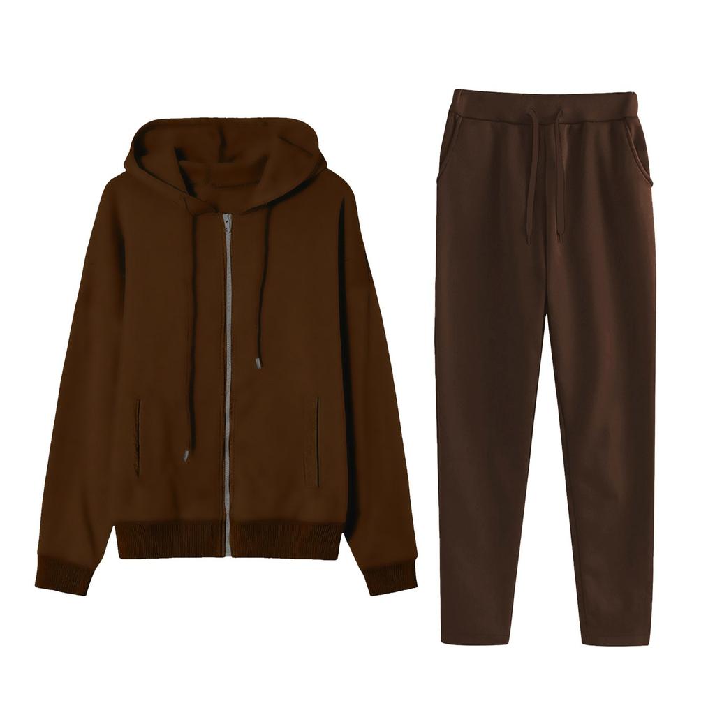 Women's Fashion Solid Color Pullover Casual Fresh Long Sleeve Hooded Sweatshirt Set