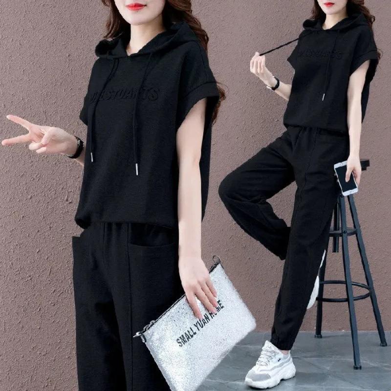 Комплект из 2 предметов для женщин, весенние и летние спортивные костюмы, толстовка с капюшоном и спортивные штаны для женщин