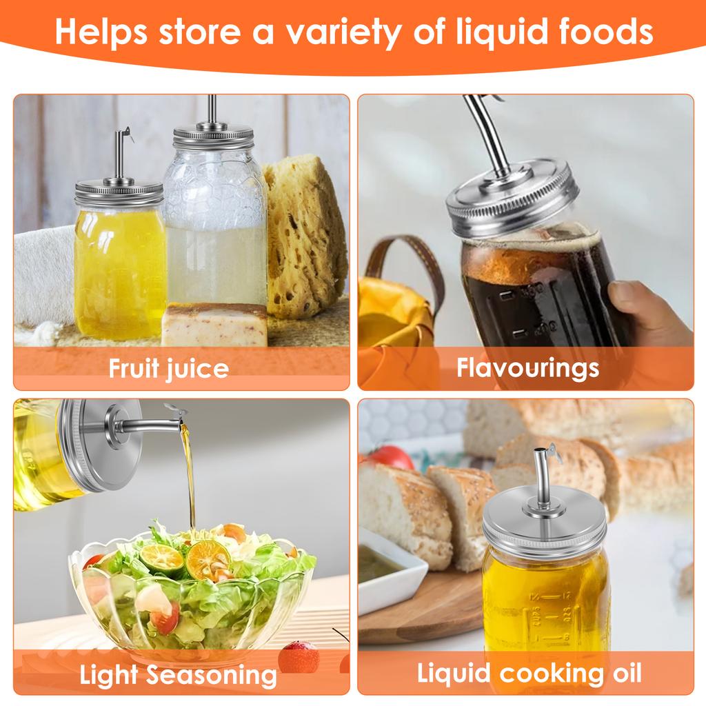 2/4 Pcs Mason Jar Pour Mouth Lid Stainless Steel Mason Jug Flip Cap Dustproof Leakproof Glass Jar Flip Cap Easy to Use Mason Jug