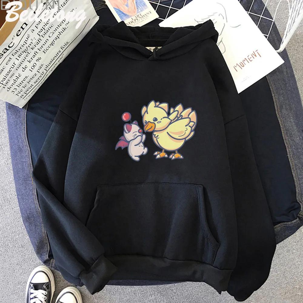 Аниме Final Fantasy XIV Hoodie Смешные толстовки Милые толстовки с принтом Great Moogle и Chocobo Повседневная мультяшная толстовка с капюшоном на осень и зиму