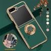Shockproof Plating Phone Case for Samsung Galaxy Z Flip 6 5 4 3 Protective Ring Stand Holder Luxury Full Protection Cover