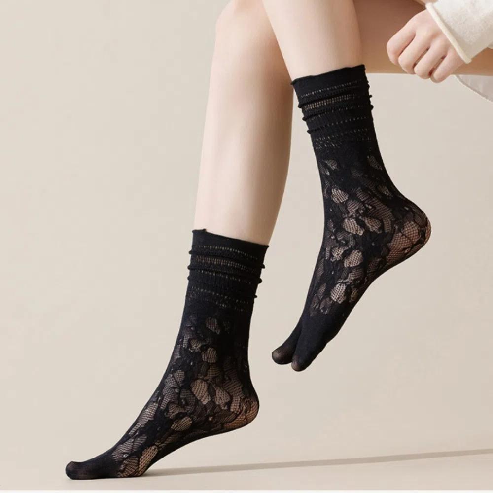 1Pairs Lace Split Toe Socks Hollow Out Mesh High Tube Socks New Tabi Sox  Women