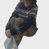 French Fair Isle Contrast Pullover: Women's Long Sleeve Jacquard Knit Sweater