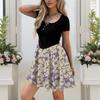 Women's Casual Flower Print Buttoned Elastic Bodycon Skirt With Pockets