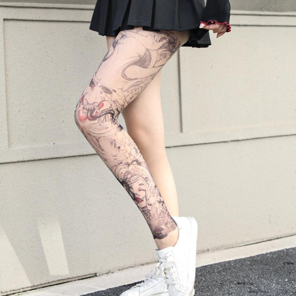 1 шт. Новые сексуальные колготки с принтом-татуировкой для женщин, устрашающие сетчатые колготки с татуировками, летние, подчеркивающие индивидуальность, прозрачные