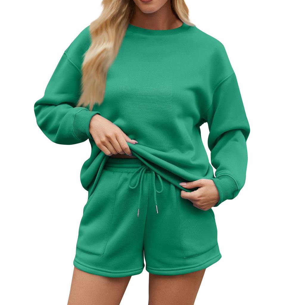 Женский однотонный свитер с воротником-стойкой и застежкой-молнией, длинный рукав, спортивные шорты, домашняя пижама