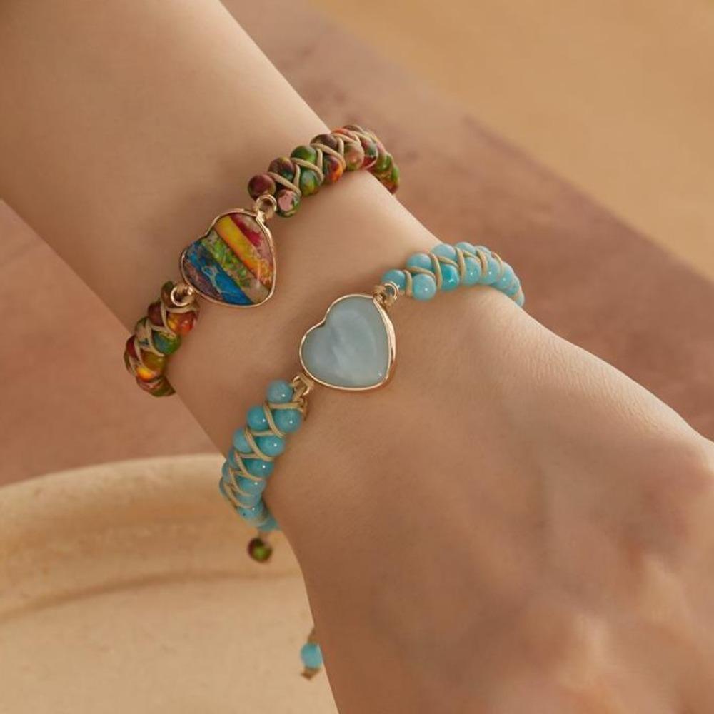 Hand Jewelry Bohemian Braided Bracelets Colorful Stone Heart Bead Bangle Gifts