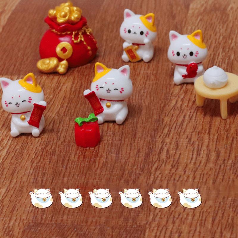 1Pc Cute  Year Cartoon Lucky Cat Micro Landscape Resin Cat Micro Landscape Diy Pot Garden Decorations Miniatures