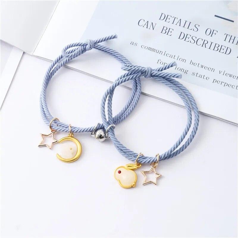 2 шт./компл. магнитный браслет для пар для влюбленных магнитный притяжение зодиакальный браслет с кроликом и звездой плетеная веревка ювелирные изделия дружбы подарки