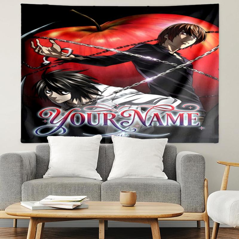 Personalized Name D-Death Note Tapestry, Wall Hanging Tapestry, Pattern Tapestry for Dorm Bedroom Living Room Wall Art Photography Backdrop