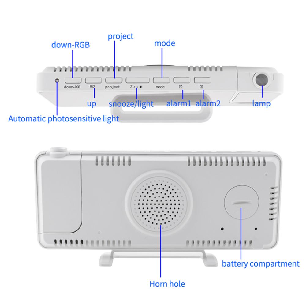 Проекционный будильник, цифровые зеркальные часы с поворотным на 180 градусов проектором, цветной RGB, цифровой светодиод