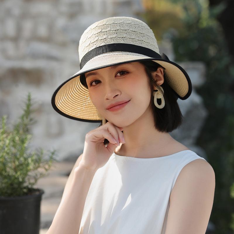 Вязаная соломенная шляпа в корейском стиле для женщин - мода на весну и осень, универсальная шляпа от солнца с бантом