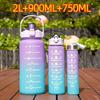 1-3PCS Sports Water Bottle for Running Drinking Bottle 2L Motivational with Time Marker Stickers Portable Reusable Plastic Cups