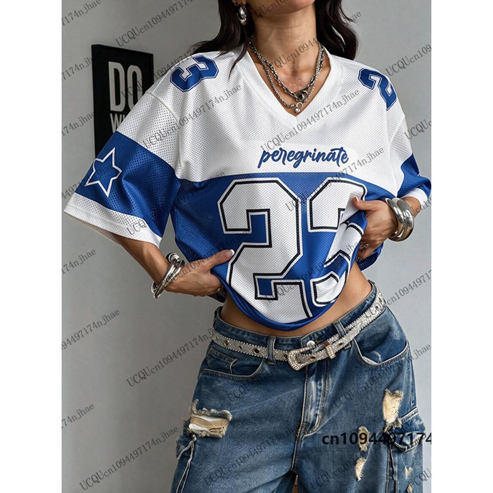 Western Fashion Casual Athletic Print V-Neck Top T-Shirt