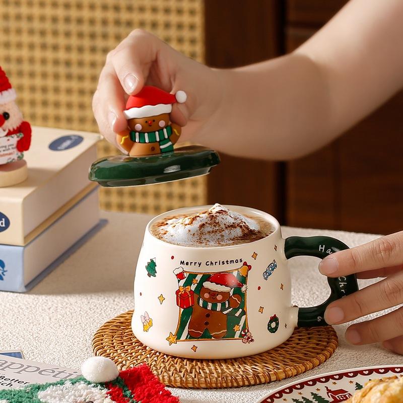 Na'S Santa Claus Cup Mug Christmas Day Ceramic Cup With Lid Souvenir Couple Coffee Water Cup