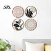 Decorative Wall Art for Bedroom 4Pcs Boho Decor, Floral Round Wooden Geometric Pattern Art, Farmhouse Aesthetic Hanging Ornaments Living Room