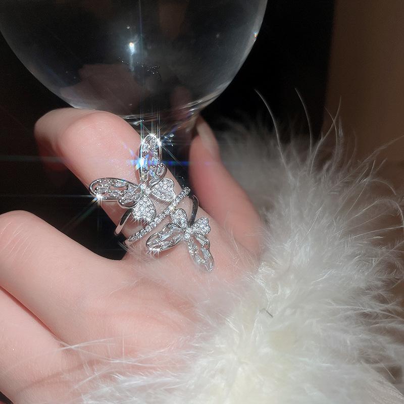 Luxury Zircon Sparkling Diamond Spirit Serpentine Ring Silver Open Ring High Quality Texture Simple and Versatile Trendy Cool Handmade for Women