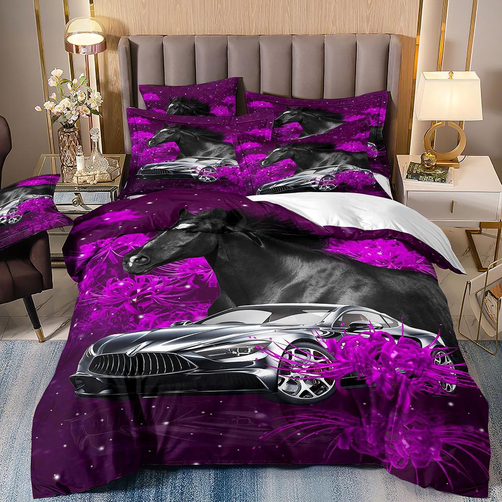 Лошадь Трехпредметный Цветок 3D Цифровая Печать Пододеяльник Простыня Наволочка Комплект Постельного Белья