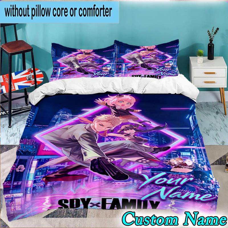 Custom Name 3PCS Fantasy Battle Anya Bedding Set,Including Duvet Cover And 2pcs Pillowcases Perfect for Bedroom,Dormitory,Fan Christmas gift