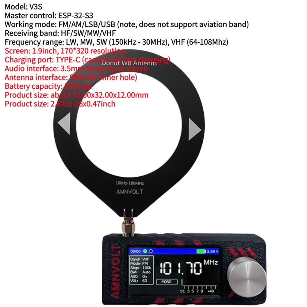 AMNVOLT V4 ATS MINI SI4732 Радио с усилителем для наушников LSB USB Транзисторные карманные радиоприемники 1,9-дюймовый IPS-экран для помещений и улицы