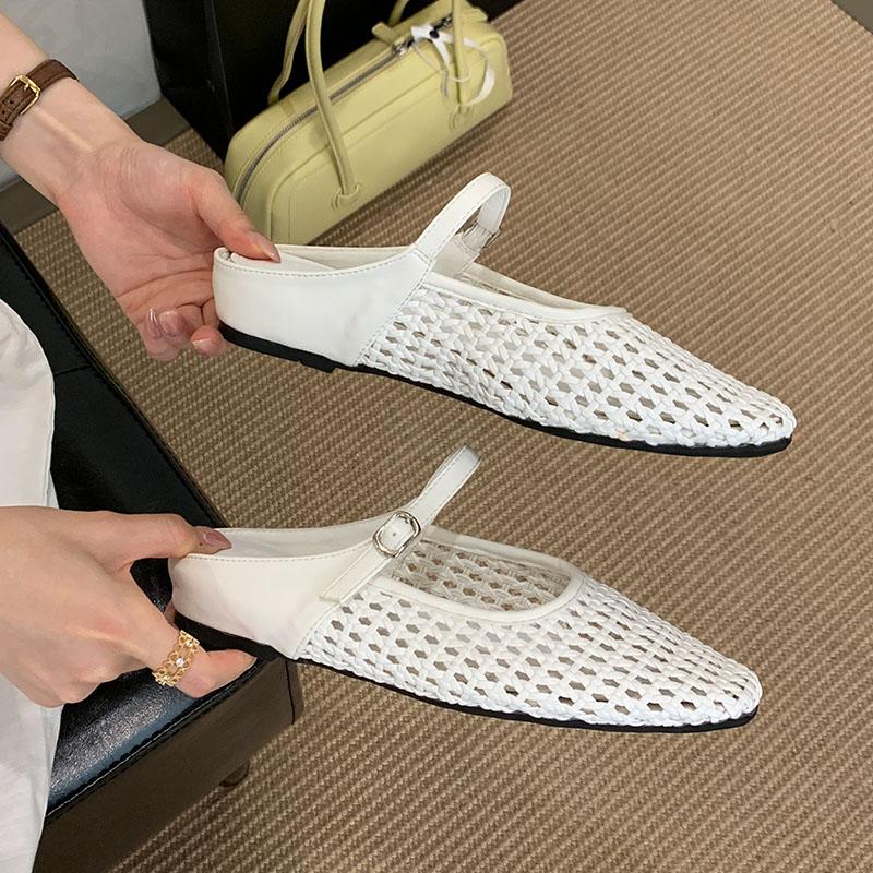 Fashion Fashion Weave Ladies Flats Mary Janes Shoes Summer Spring Casual Female Buckle Footwear Women Flats Slides Shoes Mules
