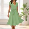 Женское платье миди с коротким рукавом, весна-лето, бохо, платье с принтом в горошек, повседневное, свободное, с V-образным вырезом, со шнуровкой, для пляжной вечеринки, свадьбы