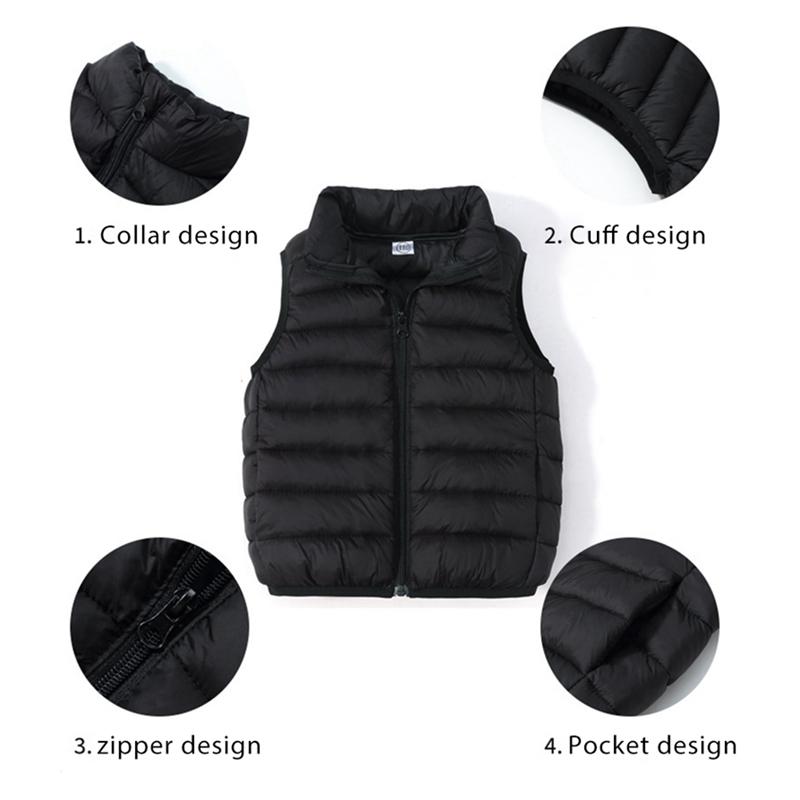 3-10 Years Kids Sleeveless Down Jackets Winter Warm Zipper Vest