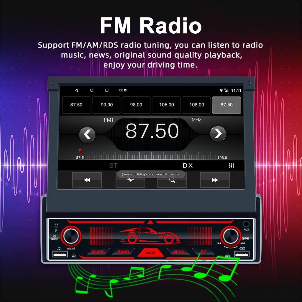 7-дюймовый HD беспроводной Android Auto CarPlay 1Din видео мультимедиа Android MP5 плеер выдвижной экран Mirror Link Car BT/FM/USB/AUX