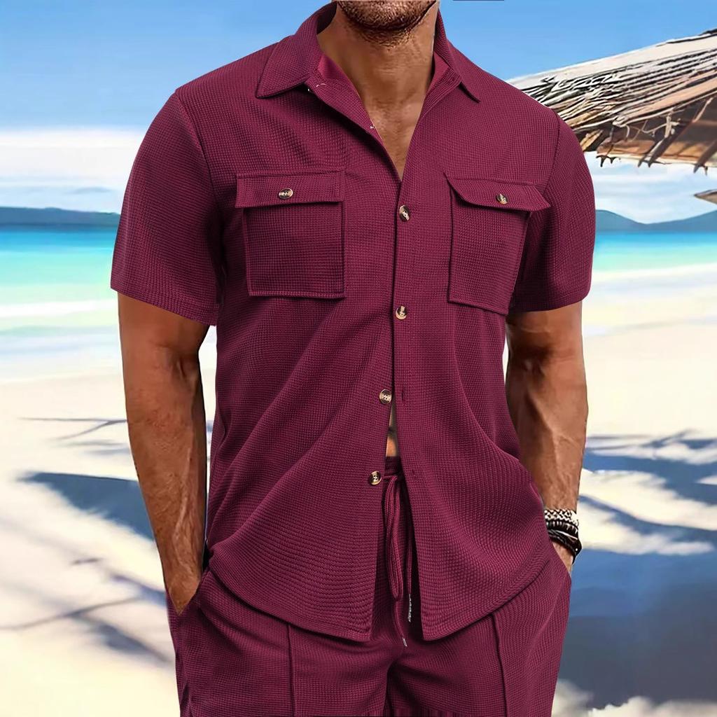 Short Sleeve Fashion Cargo Shirt Mens Clothing Classic Basic Tops Wear Plus Size Men Casual Street Blouses